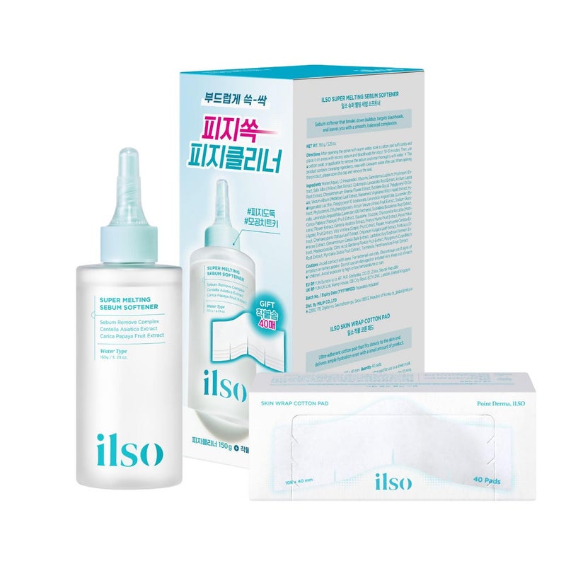 ilso Super Melting Sebum Softener, 5.29 fl oz, with 40 Skin Wrap Cotton Pads included, Pore Cleansing Solution, Blackhead Softener, Melts Away Blackheads & Sebum, Korean Skincare - Image 1